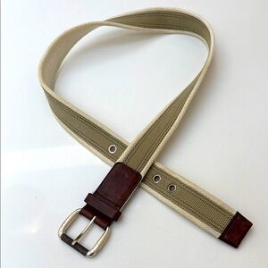 Cole Haan Men's Tan Canvas Belt with Brown Leather Accents